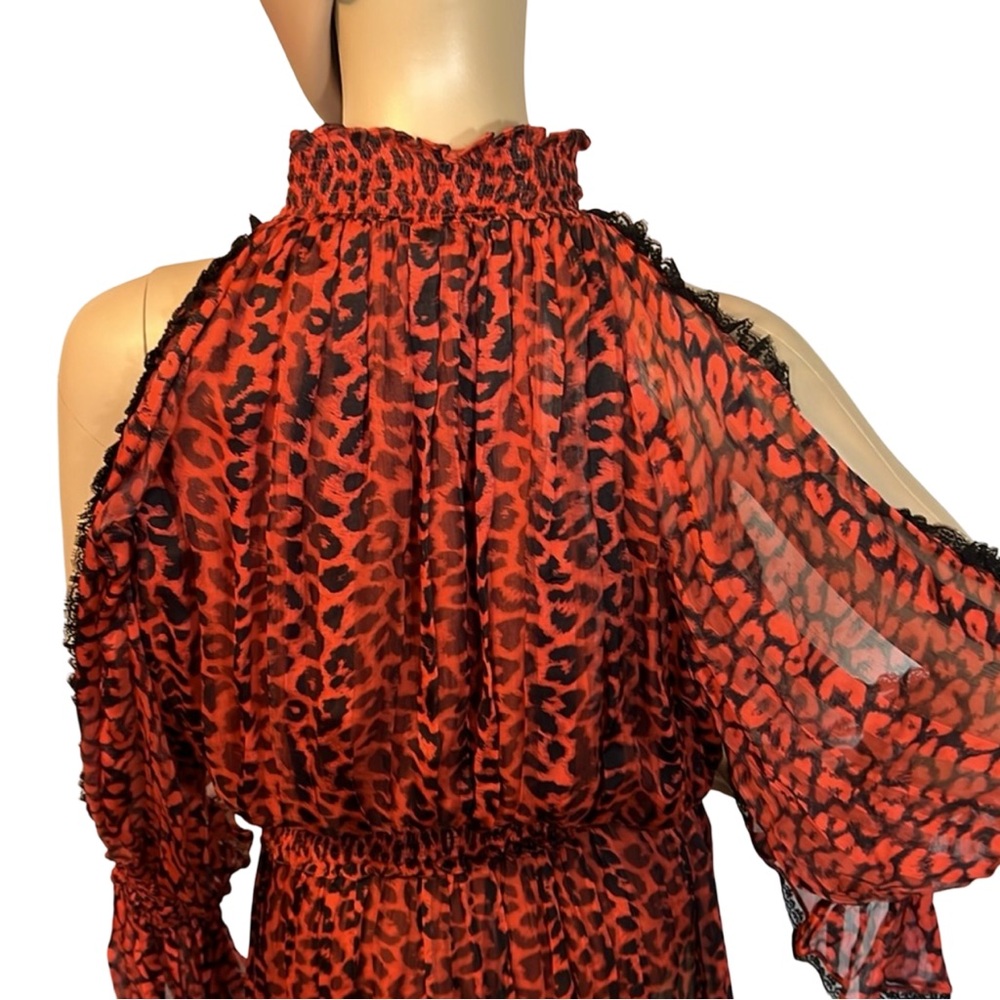 Rococo Sand Size S NWT Black Red Cheetah Print Ruffle Maxi Dress (0337) - Picture 7 of 13